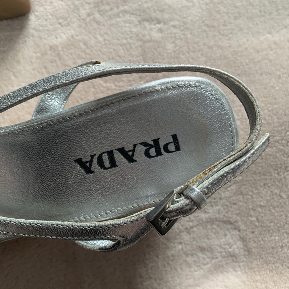 Metallic silver Prada wedge sandals - Picture 4 of 4